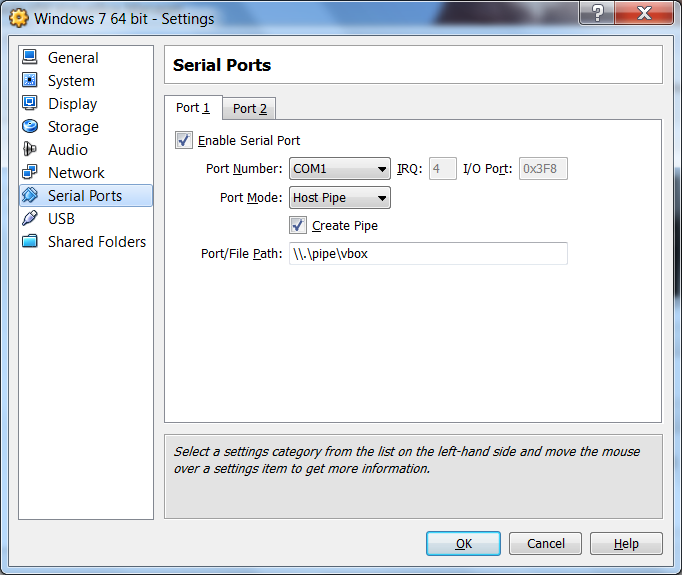 virtual serial port configuration